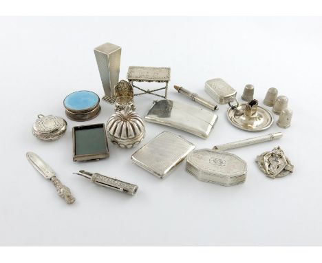 A mixed lot of silver items, various dates and makers, comprising: a desk seal of tapering square form, engine-turned decorat