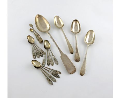 A mixed lot of silver flatware, comprising: a George IV Irish Fiddle pattern basting spoon, retailed by Edward Twycross, Dubl