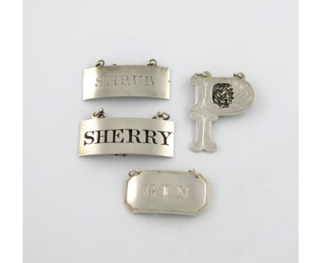 A small collection of four Scottish silver wine labels, comprising: one of rectangular form, by Mitchell and Russell, Edinbur