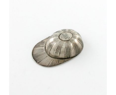 A George III silver jockey cap caddy spoon, no apparent maker's mark, Birmingham 1801, with bands of alternate fluted decorat