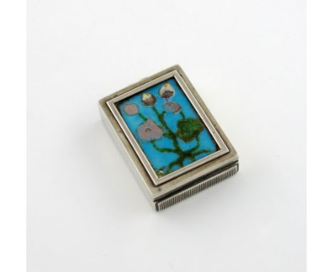 An Edwardian silver and enamel vesta case, by Bell and Willmott, London 1902, rectangular form, the hinged cover inset with a