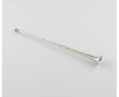 A late-Victorian novelty silver hunting horn extinguisher, by S. Mordan and Co, London 1899, tapering form, length 30.2cm, ap