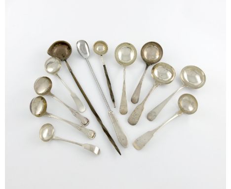 λ A mixed lot of ladles, comprising: a pair of Scottish toddy ladles, Edinburgh 1835, two further Scottish toddy ladles, four