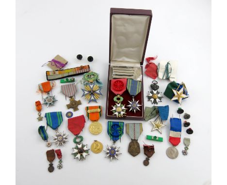 France, Legion d'Honneur, 3rd Type, Badge, damage to enamel; National Order of Merit, Badge; with Order of Maritime Merit, Ba