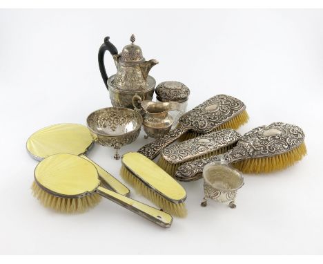 A mixed lot of silver and electroplated items, various makers and dates, comprising silver items: a Victorian three-piece bac