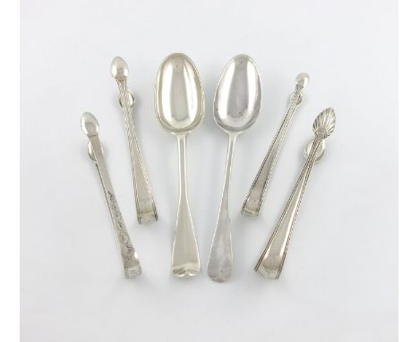 A mixed lot of silver flatware, comprising: a George III Scottish Hanoverian pattern tablespoon, by William Davie, Edinburgh 