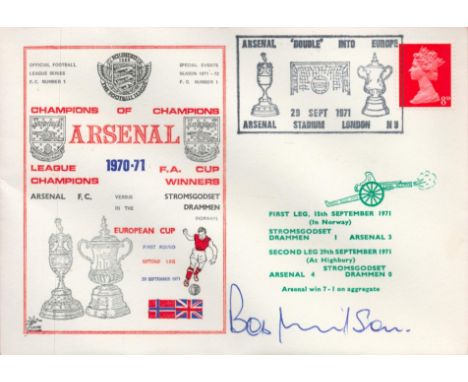 Arsenal V Stromgodset 1971 Dawn Official Football First Day Cover Signed By Bob Wilson. Good condition. All autographs come w