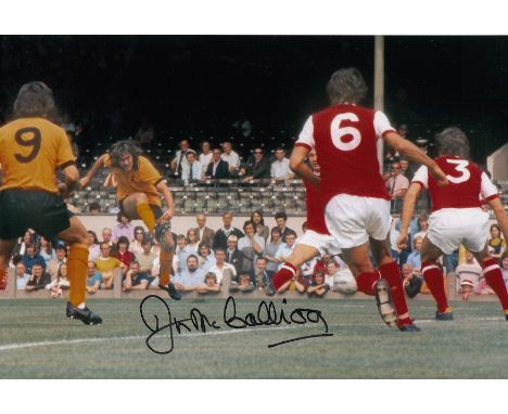 Autographed Jim Mccalliog 12 X 8 Photo colour, Depicting The Wolves Midfielder Scoring In A 2-1 Defeat To Arsenal In A First 