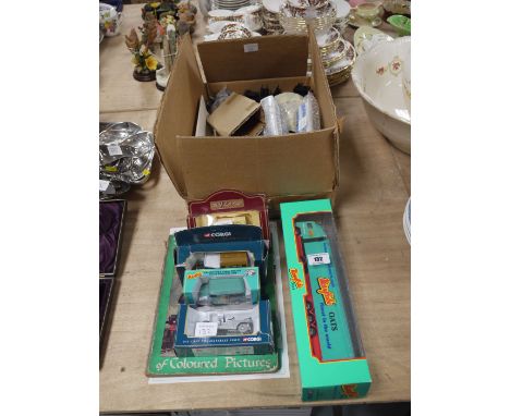 A train set; sundry die-cast model vehicles; railway book; etc.
