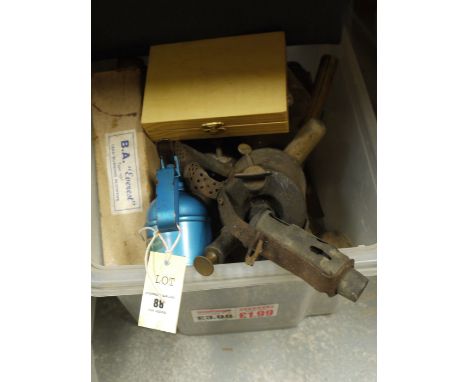 A box of tools; blow lamps; etc.