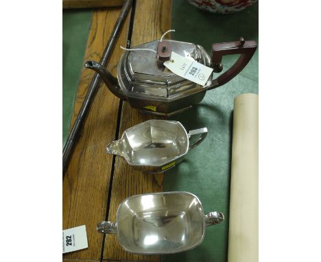 A silver plated three-piece tea service.