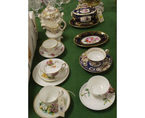 A collection of decorative ceramics, including: a 19th Century Derby tureen and two stands; a Coalport cup and saucer; two Wo