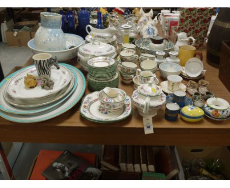 A large collection of ceramics, including: a blue and white jug and basin; oval meat plates; part dinner service; part tea se