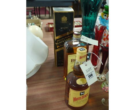 A bottle of Bell's Extra Special Whisky; and a bottle of White Horse Fine Old Scotch Whisky.