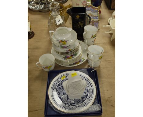 A square whisky decanter; a Johnny Walker's black label water jug; Continental porcelain; etc.