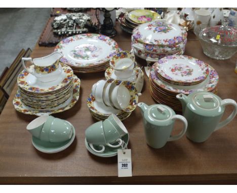 A Cauldon china dinner set with floral decorations; a green coffee service; and an Aynsley part tea service.