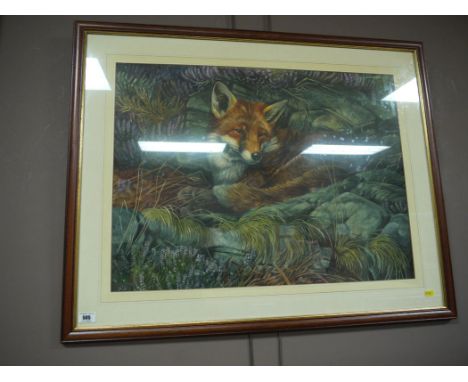A large watercolour by David Binns - "Fading Light - Red Fox", signed and dated '86; with inscription on a Leigh Yawkey Woods