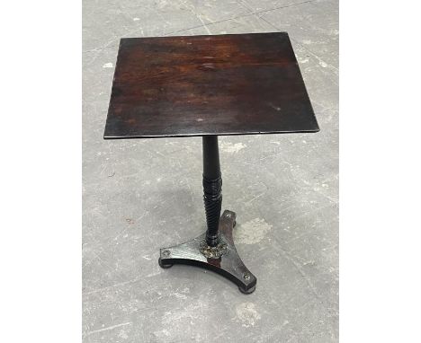 An early Victorian mahogany occasional table, circa 1840, square top, ring and wrythen turned column, brass decoration, trefo