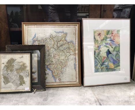 Robert Mordan, coloured map of Devonshire, published by Chapman Hall, 1833, map of Herefordshire, watercolour sketch, landsca