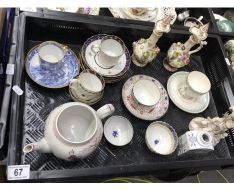 British and Continental ceramics, including Miles Mason coffee can and saucer, a Liverpool type teapot, florally encrusted ew