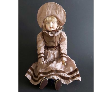 Max Handwerck bisque head doll, sleeping brown eyes (stuck), painted open mouth and exposed teeth, composite jointed body, im