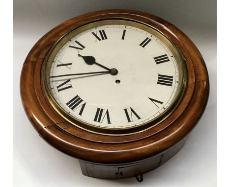 A large Edwardian railway type wall clock, 50cm diameter