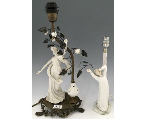 A Nao Lladro figural table lamp and a parian figural example (2)