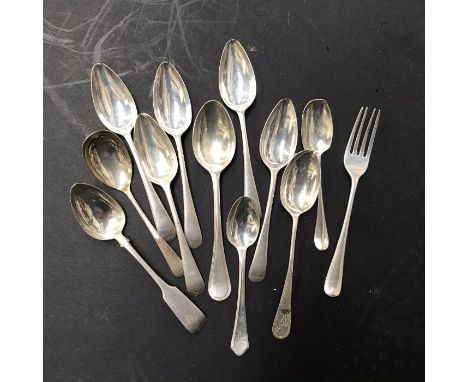 A group of silver flatware, to include a child's fork Birmingham hallmarks, five grapefruit spoons and a jam spoon Sheffield 