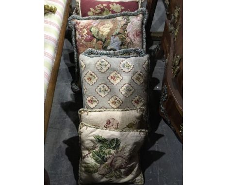 A collection of needlepoint and machined tapestry cushions, including Aubusson style examples (11)