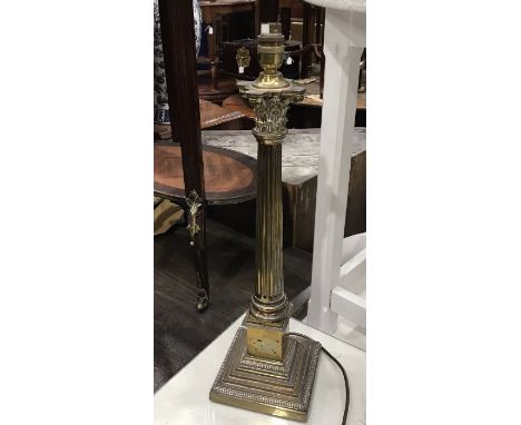 A gilt brass Corinthian column table lamp with square stepped base, 57cm high