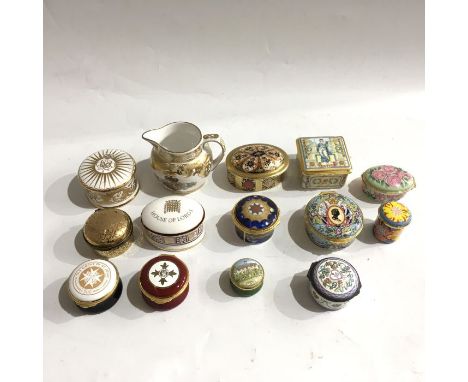 A collection of six Halcyon Days Enamels trinket boxes, Highgrove House, Legal Box, Rose, Queen Elizabeth etc all boxed, toge