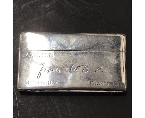 First World War interest, an Edwardian silver vesta holder, Asprey &amp; Co, Birmingham 1916, rectangular form, engraved A.W.