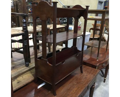 A Mahogany Canterbury bookshelf in the style of Shapland and Petter, book trough over single shelf and four section Canterbur