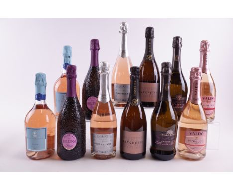12 BOTTLES ROSÉ PROSECCOPratello di Bertola 2 x Brut NV; Bellussi Spumanti 2 x Brut 2022; Cantine Maschio 2 x Tesco Finest Br