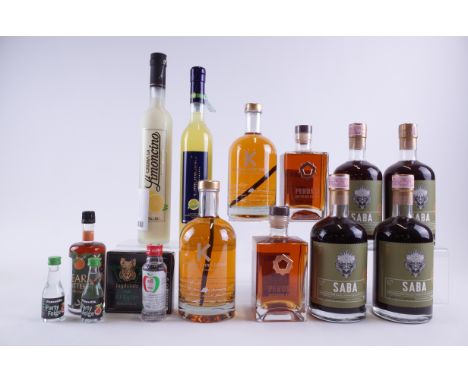 18 BOTTLES VARIOUS SPIRITSUwe Müller 4 x Jadostolz Kräuterlikör (2cl); Funastix 2 x Party Feige (2cl); Beara Bitters Orange B