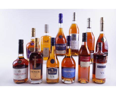 12 BOTTLES COGNACCourvoisier VS; House of D'Orsay Honor VS Gold Edition; Rêverie VS; Louis Royer VS; Tesco VS; Martel VS; Gra