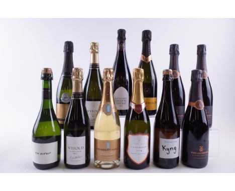 10 BOTTLES ENGLISH AND 2 SPANISH SPARKLING WINEWyfold Vineyard 2 x Brut 2017; Herbert hall Blanc de Blancs by Kirsty Smith Li