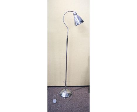 A chromed contemporary standard lamp with pendant shade