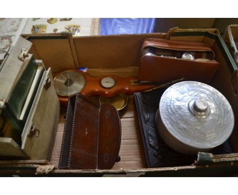 MIXED LOT TO INCLUDE BAROMETER, WALL SHELF, LINGUAPHONE REFERENCE ETC