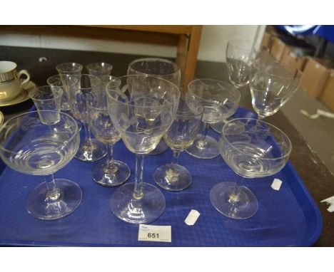 QUANTITY OF DRINKING GLASSES TO INCLUDE CHAMPAGNE SAUCERS, PORT GLASSES AND OTHERS