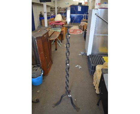 NOVELTY CAST IRON CHAINLINK STANDARD LAMP ON TRIPOD FEET, APPROX 129CM HIGH