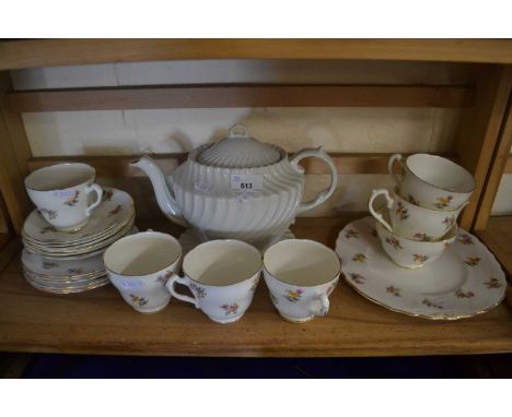 QUANTITY OF ADDERLEY FLORAL DECORATED BONE CHINA TEA WARES, TOGETHER WITH A CREAM TEA POT AND STAND