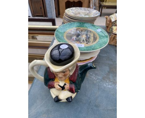 AN ASSORTMENT OF CERAMICS TO INCLUDE COLLECTORS PLATES AND A TONY WOOD CHARACTER TEAPOT ETC 