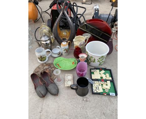 AN ASSORTMENT OF ITEMS TO INCLUDE A CLOCK, A COFFEE POT AND CERAMIC JUGS ETC 