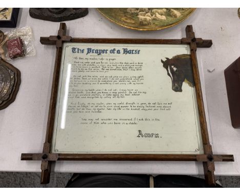 A VINTAGE MAHOGANY FRAMED PRINT - 'THE PRAYER OF A HORSE' 