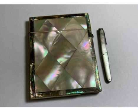 TWO MOTHER OF PEARL ITEMS - FRUIT KNIFE AND A CARD CASE 