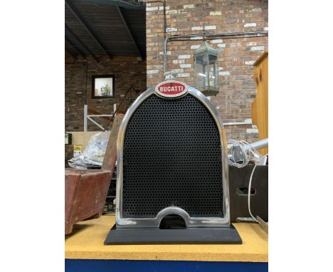 A CHROME BUGATTI STYLE RADIATOR ON A BASE HEIGHT 49CM 