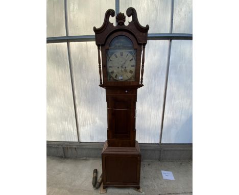 A VICTORIAN MAHOGANY EIGHT-DAY LONGCASE CLOCK WITH PAINTED ENAMEL DIAL, BY THOS. METCALFE, STOCKTON 