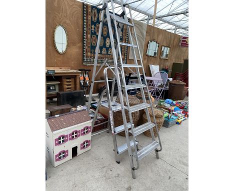 A SIX RUNG ALUMINIUM STEP LADDER AND A FURTHER TWO RUNG STEP LADDER 