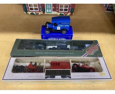 A BOXED LLEDO BRITISH ARMY DIE-CAST VEHICLE SET, BOXED DAYS GONE FIRE ENGINE SET AND A EASTLEIGH AND SOUTH HANTS WEEKLY NEWS 
